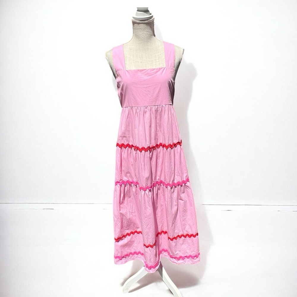 🌻Day + Moon Pink Ric Rac Embroidered Midi Length Dress Size Large - Picture 3 of 11